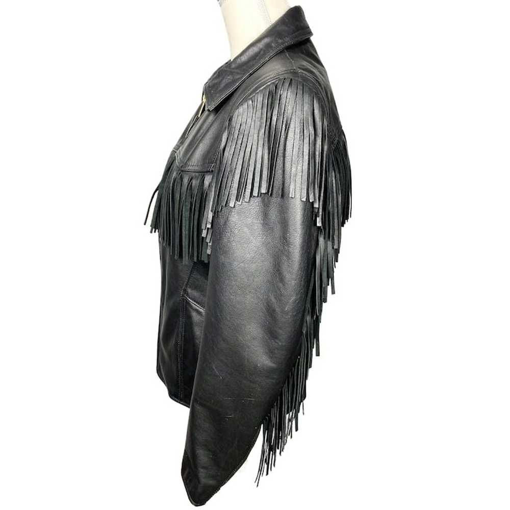 Branded Leather 1970's Vintage Black Fringe Leath… - image 8