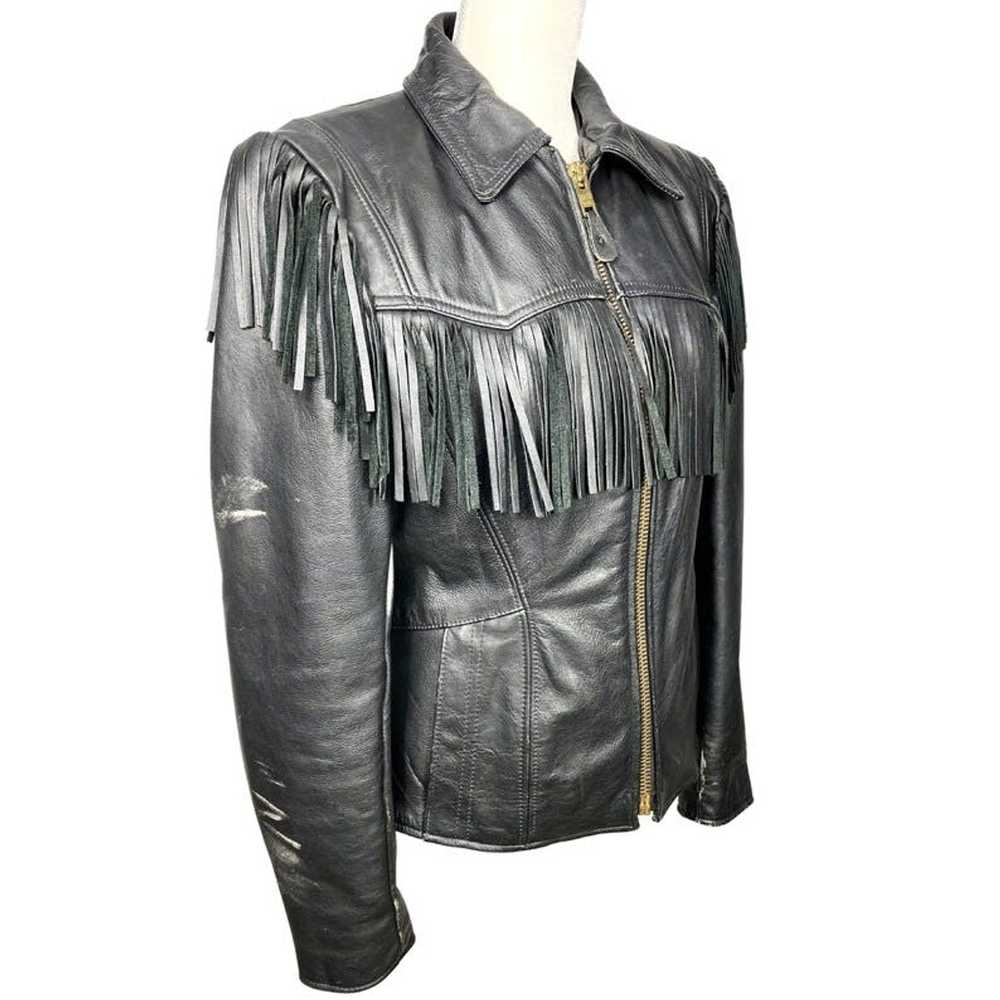 Branded Leather 1970's Vintage Black Fringe Leath… - image 9