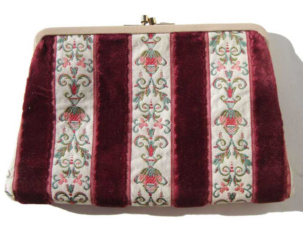 Vintage 60s Clutch Purse Red Velvet Tapestry Bag … - image 2