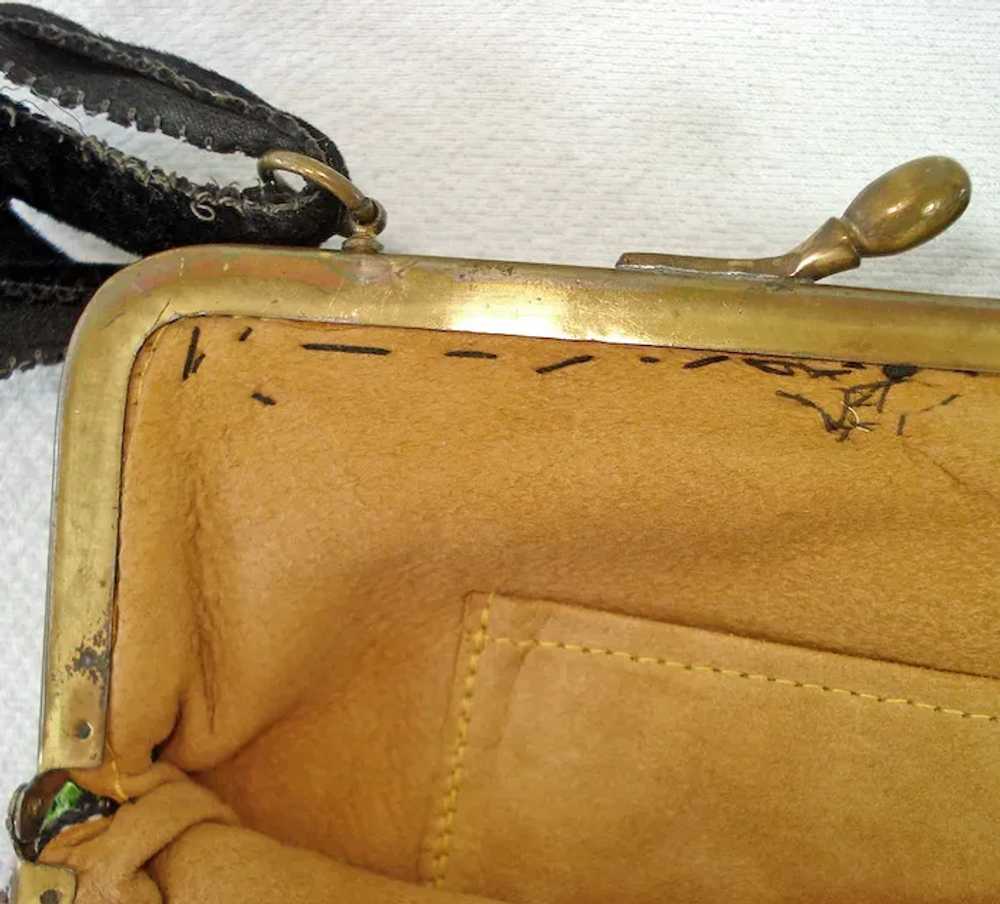 Antique Floral Glass Beaded Fringed Handbag Purse - image 6