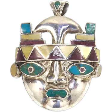 Inca Mask/Face .950 Silver – Purple Spiny Oyster,… - image 1