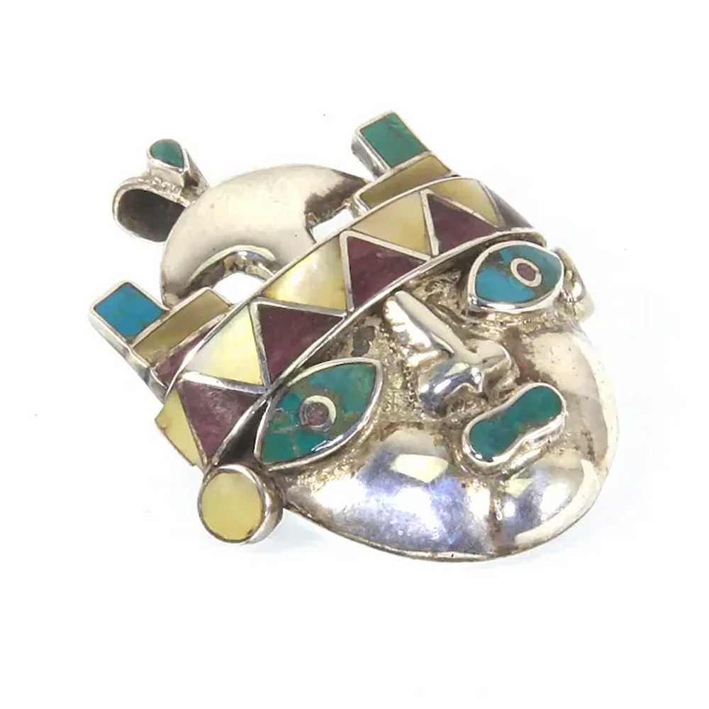 Inca Mask/Face .950 Silver – Purple Spiny Oyster,… - image 2