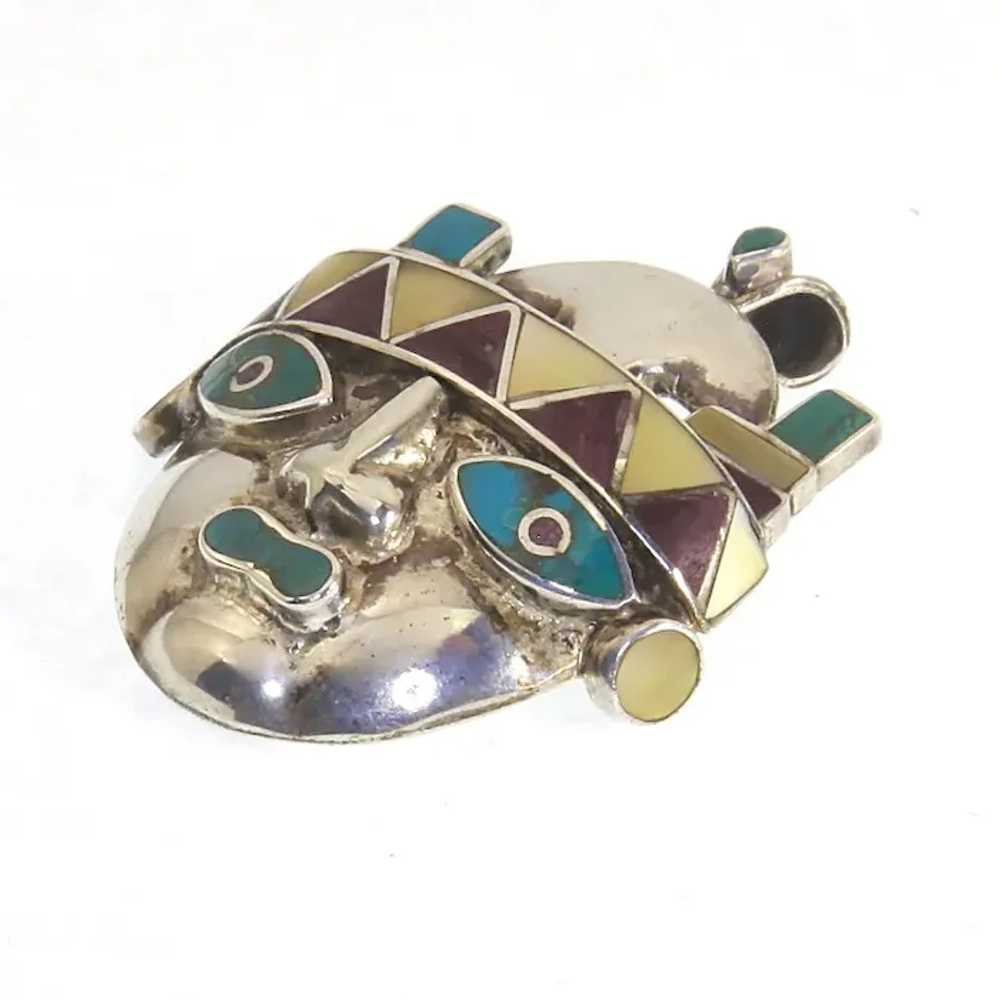 Inca Mask/Face .950 Silver – Purple Spiny Oyster,… - image 3