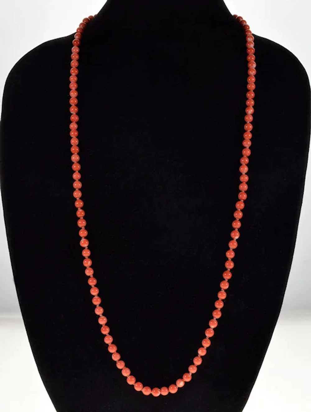 Antique Art Deco Momo Coral Bead Necklace 34" C 1… - image 5