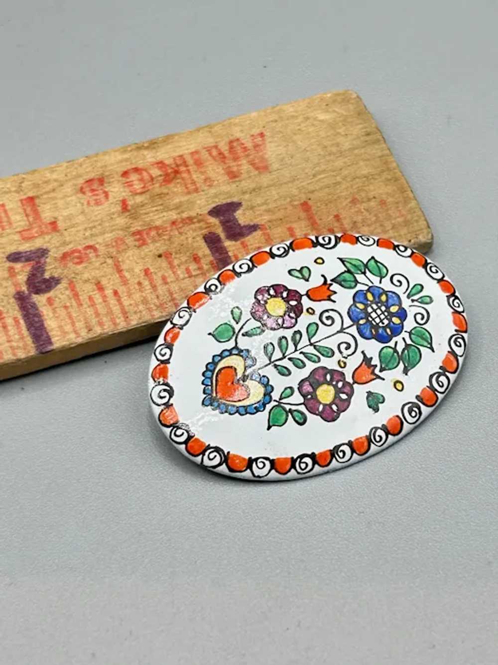 Vintage Hand Painted Folk Art Pin Brooch Enamel F… - image 5