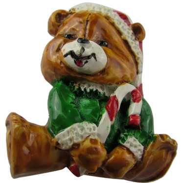 Christmas Teddy Bear With Candy Cane Pin