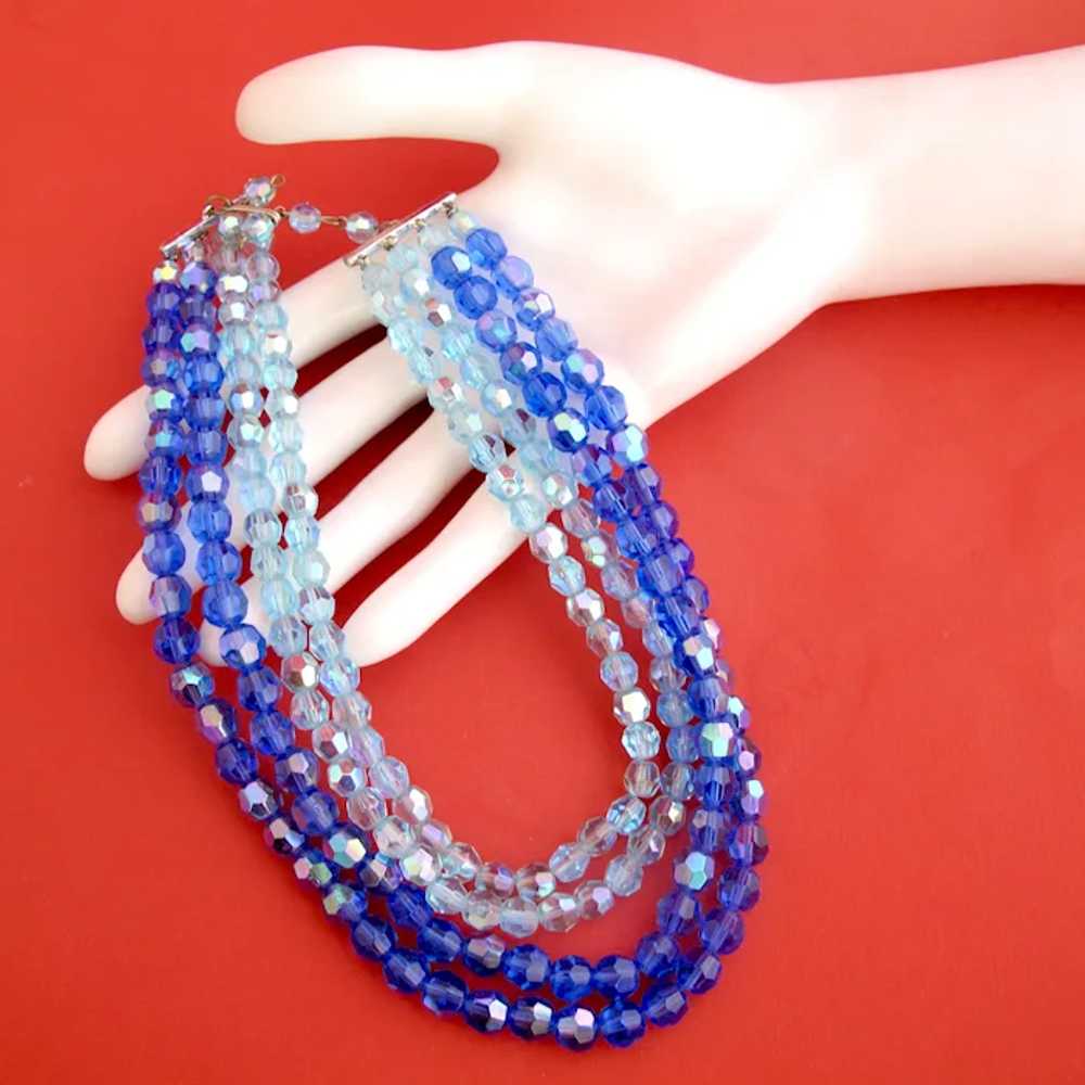 Vintage 4 Strand Crystal Bead Necklace in Light a… - image 6