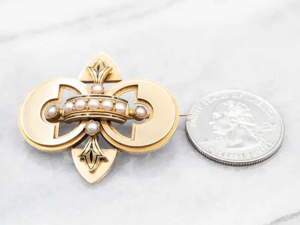 Victorian Gothic Enamel and Seed Pearl Brooch - image 5