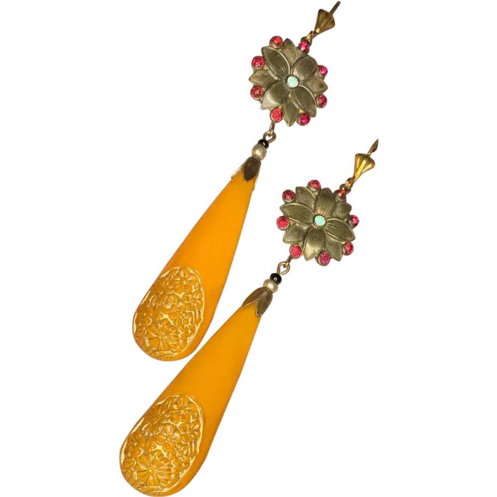 Bold Floral Czech Glass Earrings - image 1