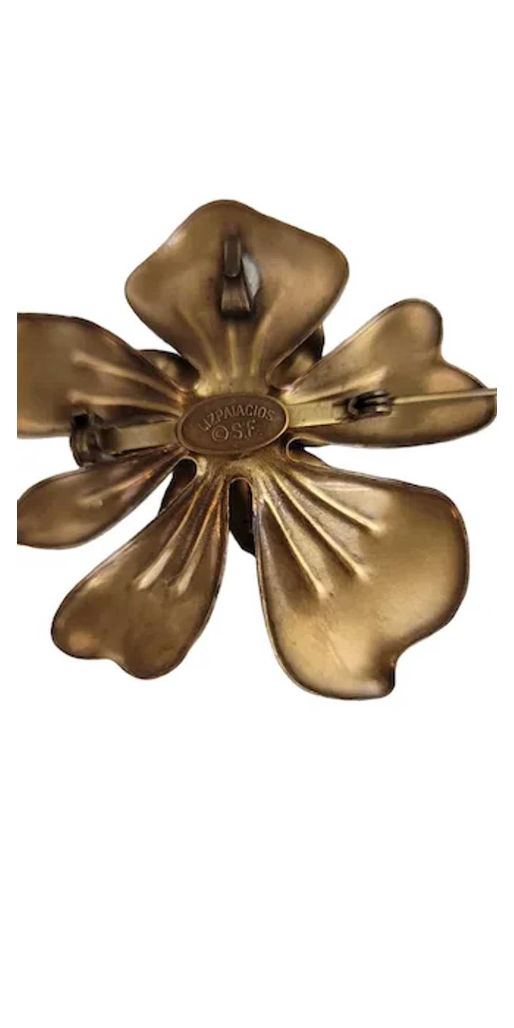 Liz Palacios Enamel Rhinestone Flower Brooch Pin,… - image 2