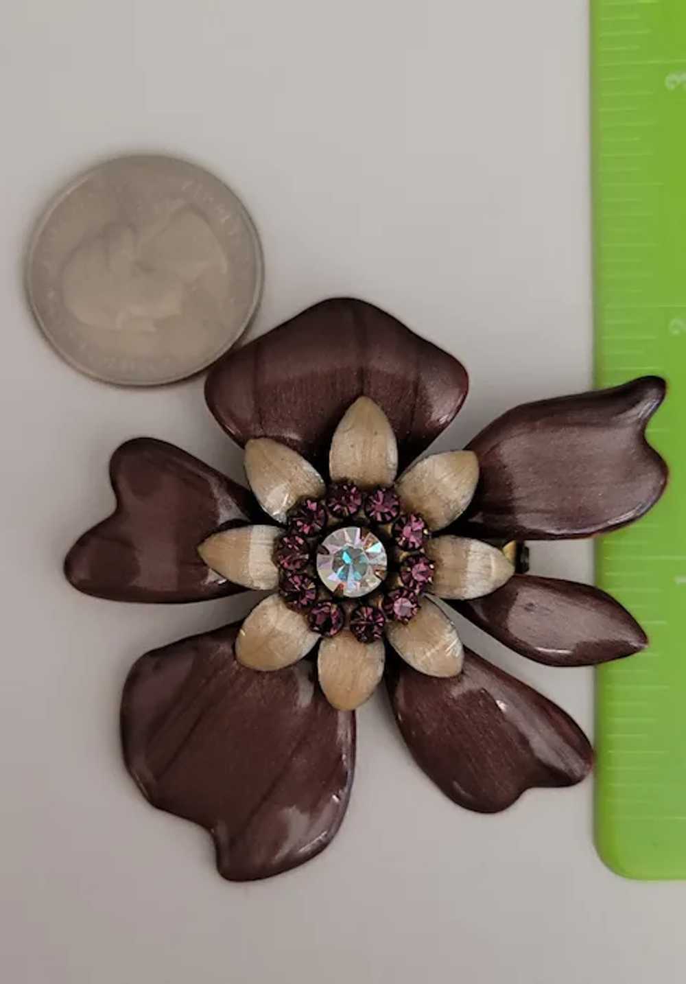 Liz Palacios Enamel Rhinestone Flower Brooch Pin,… - image 3