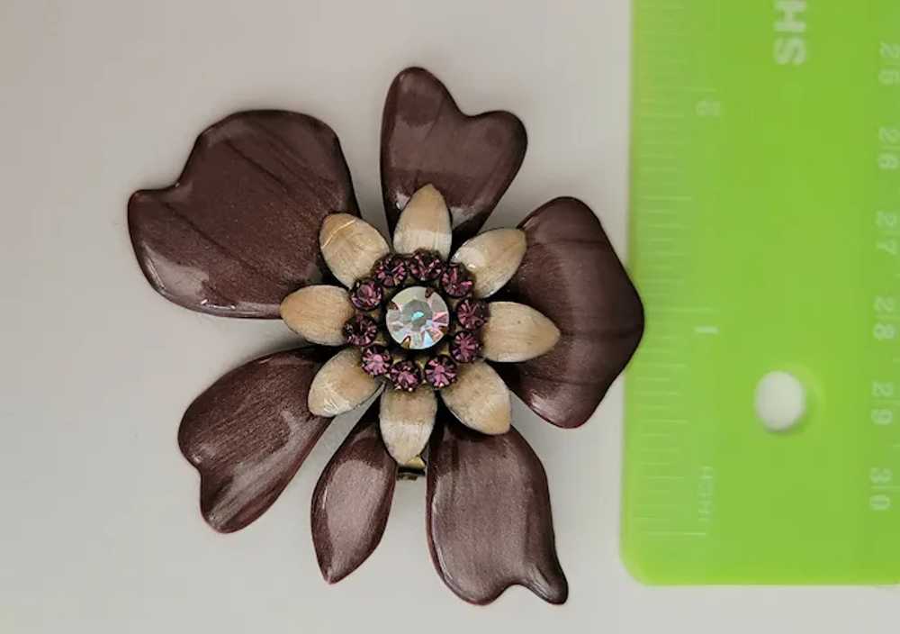 Liz Palacios Enamel Rhinestone Flower Brooch Pin,… - image 4
