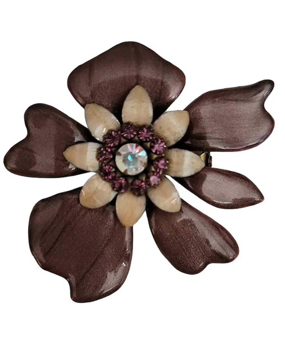 Liz Palacios Enamel Rhinestone Flower Brooch Pin,… - image 5