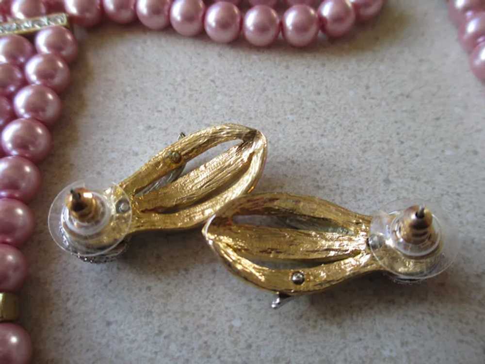 Vintage Pink Faux Pearl and Enamel Necklace /Earr… - image 8