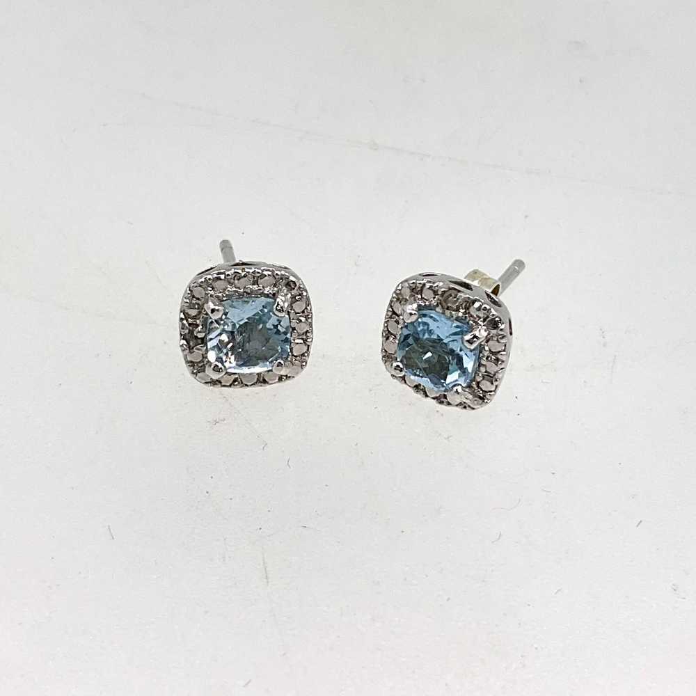 Sterling Silver with Blue Topaz and Diamond Halo … - image 1