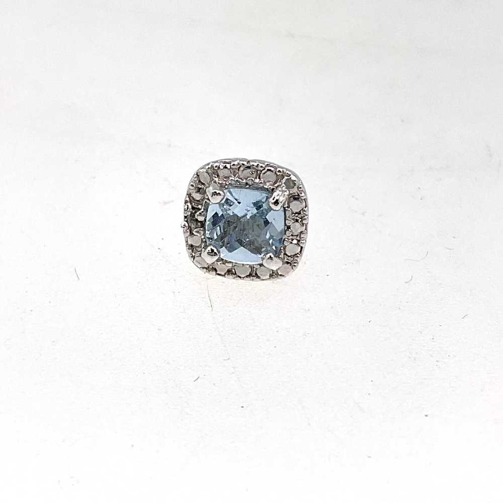 Sterling Silver with Blue Topaz and Diamond Halo … - image 3