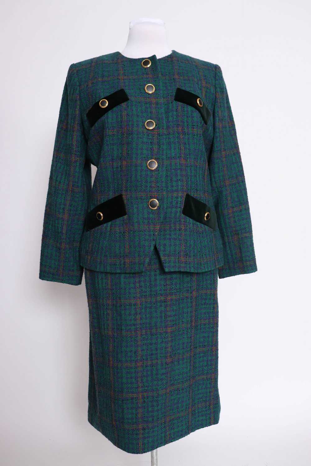 90's YSL Plaid Wool Skirt Suit L/XL - image 2
