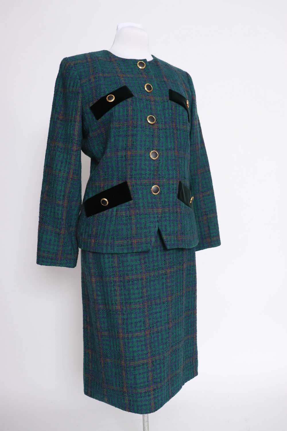 90's YSL Plaid Wool Skirt Suit L/XL - image 3