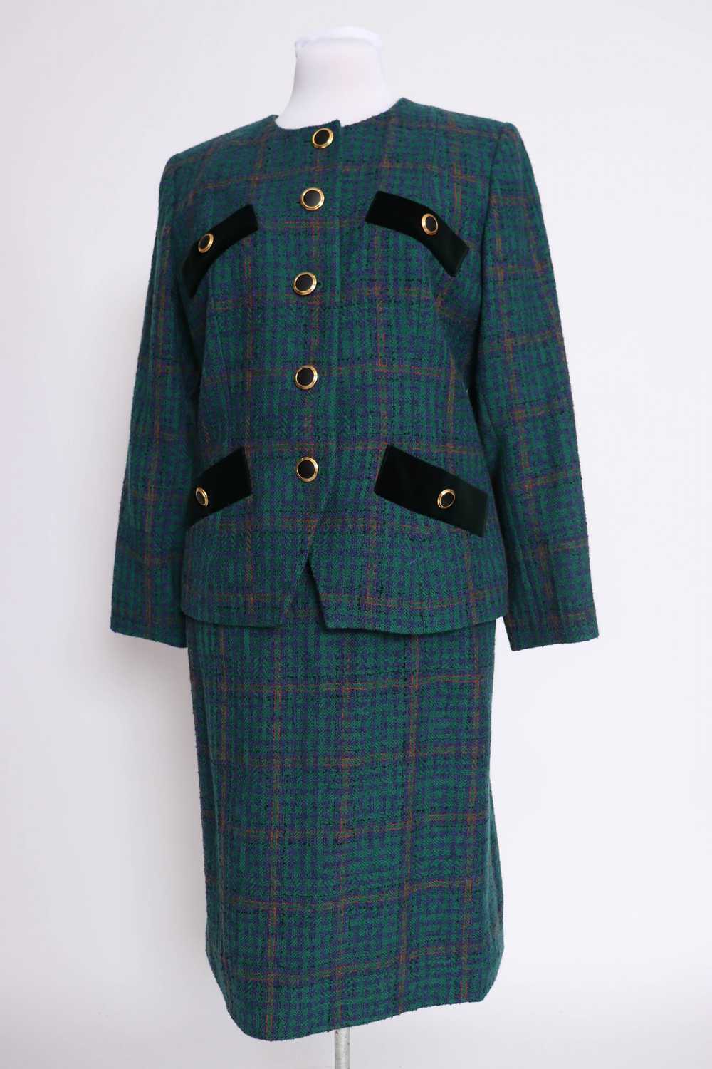 90's YSL Plaid Wool Skirt Suit L/XL - image 4