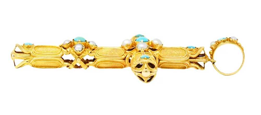 Victorian Turquoise Pearl 18 Karat Yellow Gold Cr… - image 5