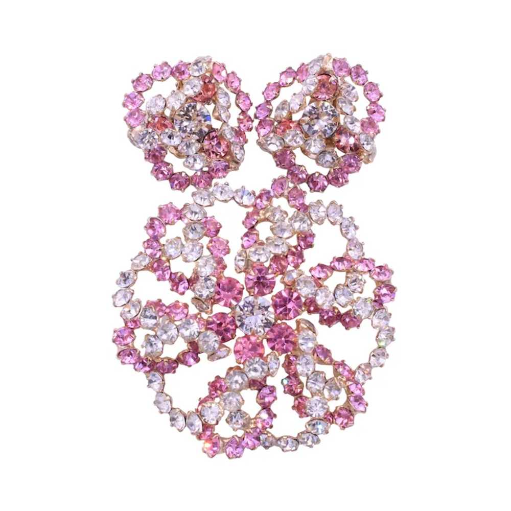 Brooch Pin Earring Demi Rose Pink Clear Rhineston… - image 2
