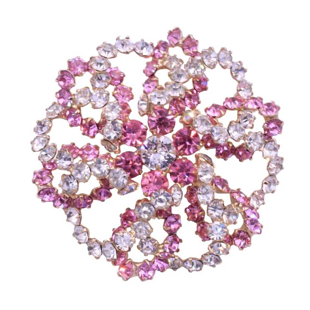 Brooch Pin Earring Demi Rose Pink Clear Rhineston… - image 3