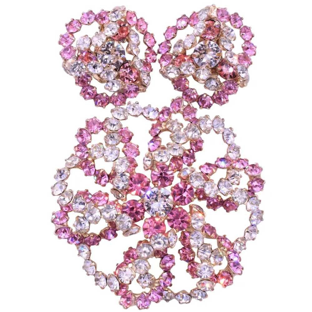 Brooch Pin Earring Demi Rose Pink Clear Rhineston… - image 4