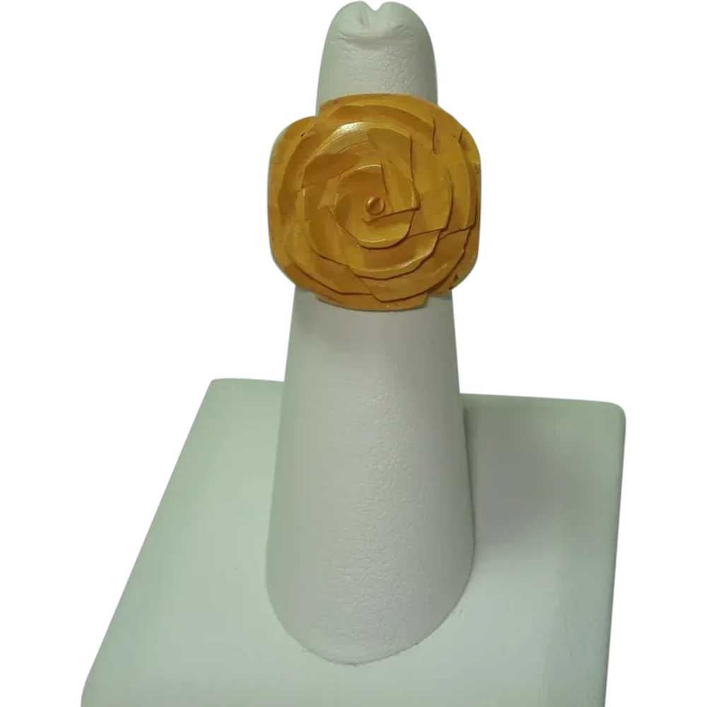 Carved Butterscotch Bakelite Ring SZ 5 - image 1