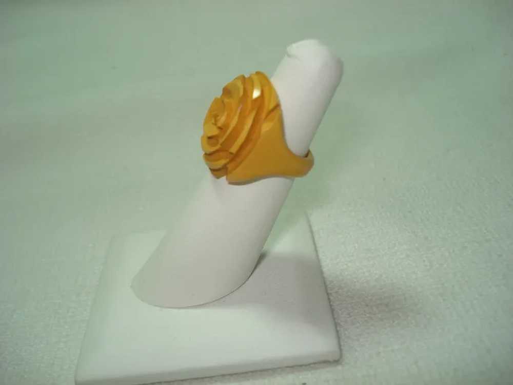 Carved Butterscotch Bakelite Ring SZ 5 - image 2