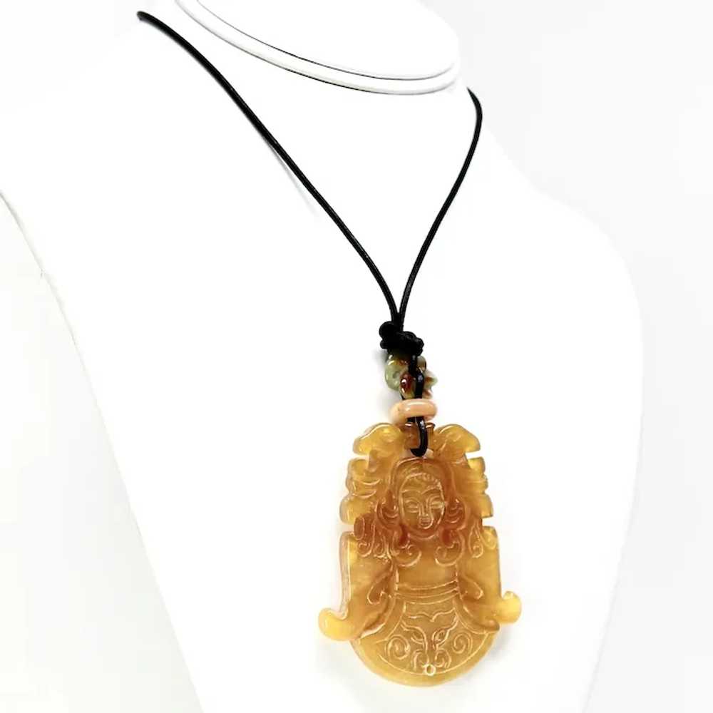 Carved Golden Agate Asian Lady and Phoenix Pendan… - image 4