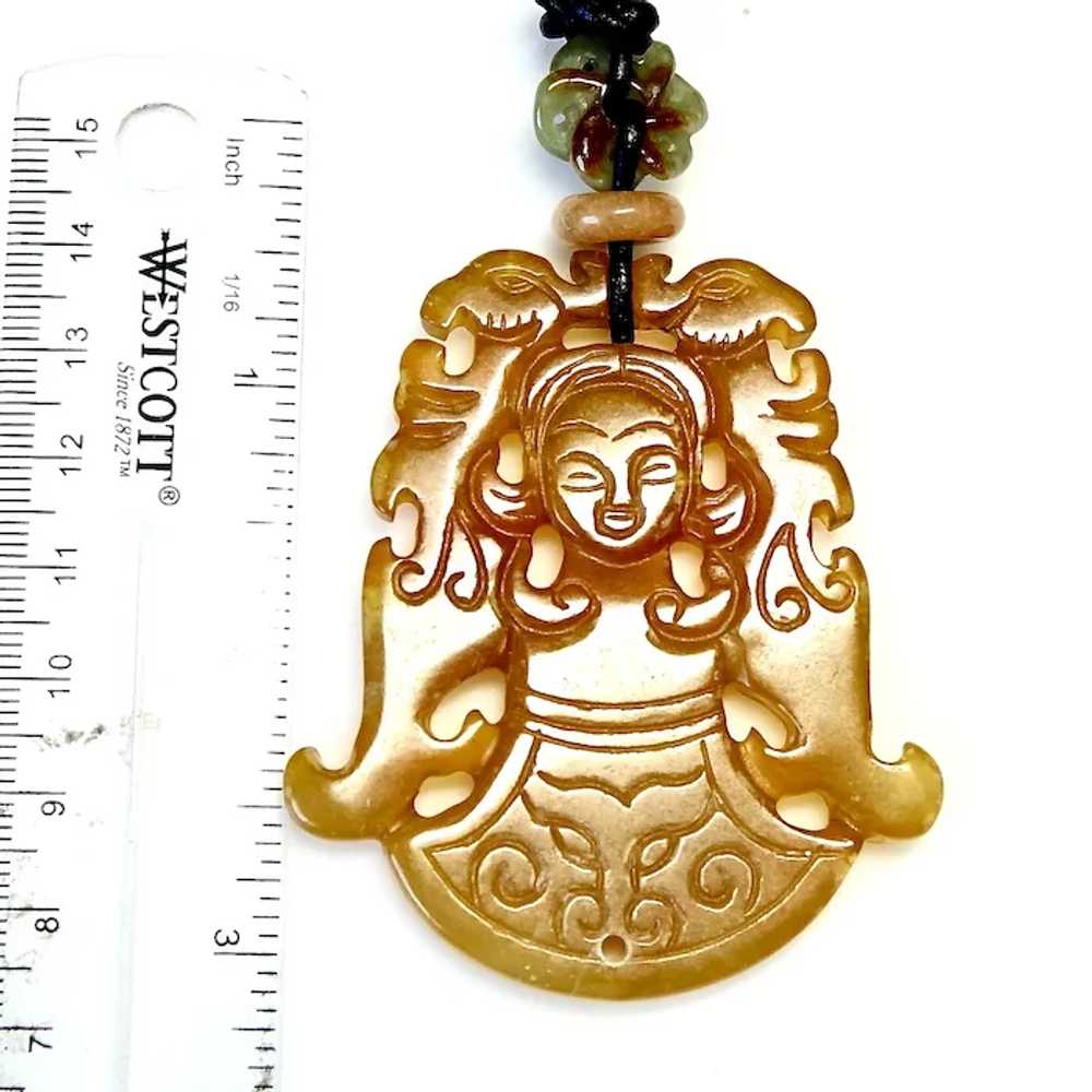 Carved Golden Agate Asian Lady and Phoenix Pendan… - image 7