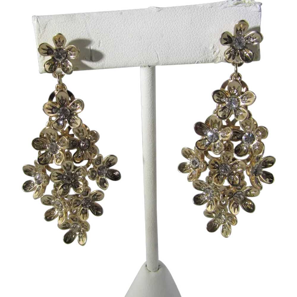 CN Earrings For Pierced Ears in Gold Tone Floral … - image 1