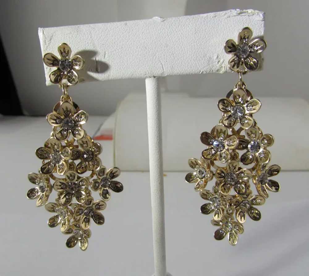 CN Earrings For Pierced Ears in Gold Tone Floral … - image 2