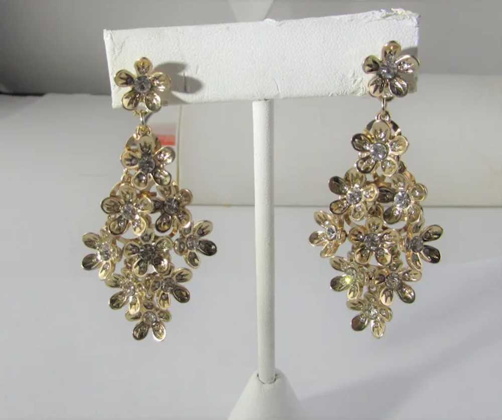 CN Earrings For Pierced Ears in Gold Tone Floral … - image 6