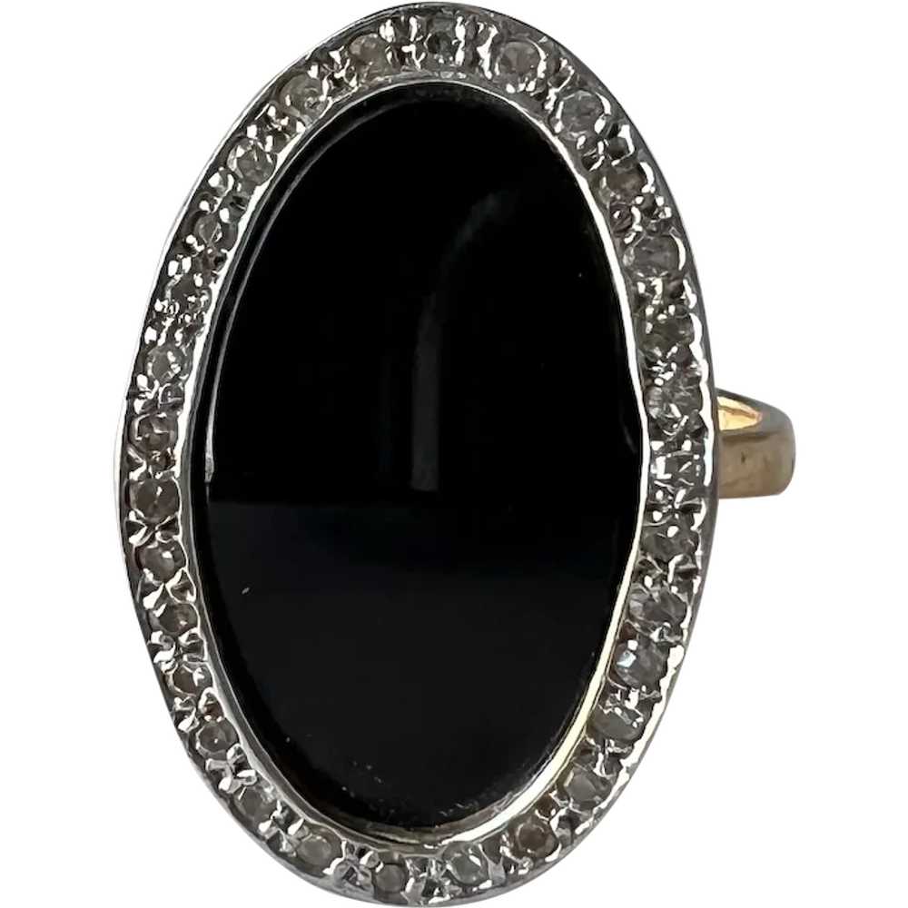 Unique 14K Yellow Gold Onyx & Diamond Halo Ring - image 1