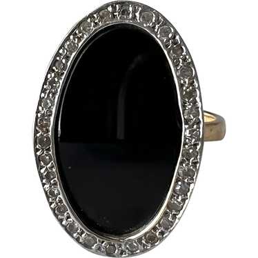 Unique 14K Yellow Gold Onyx & Diamond Halo Ring - image 1