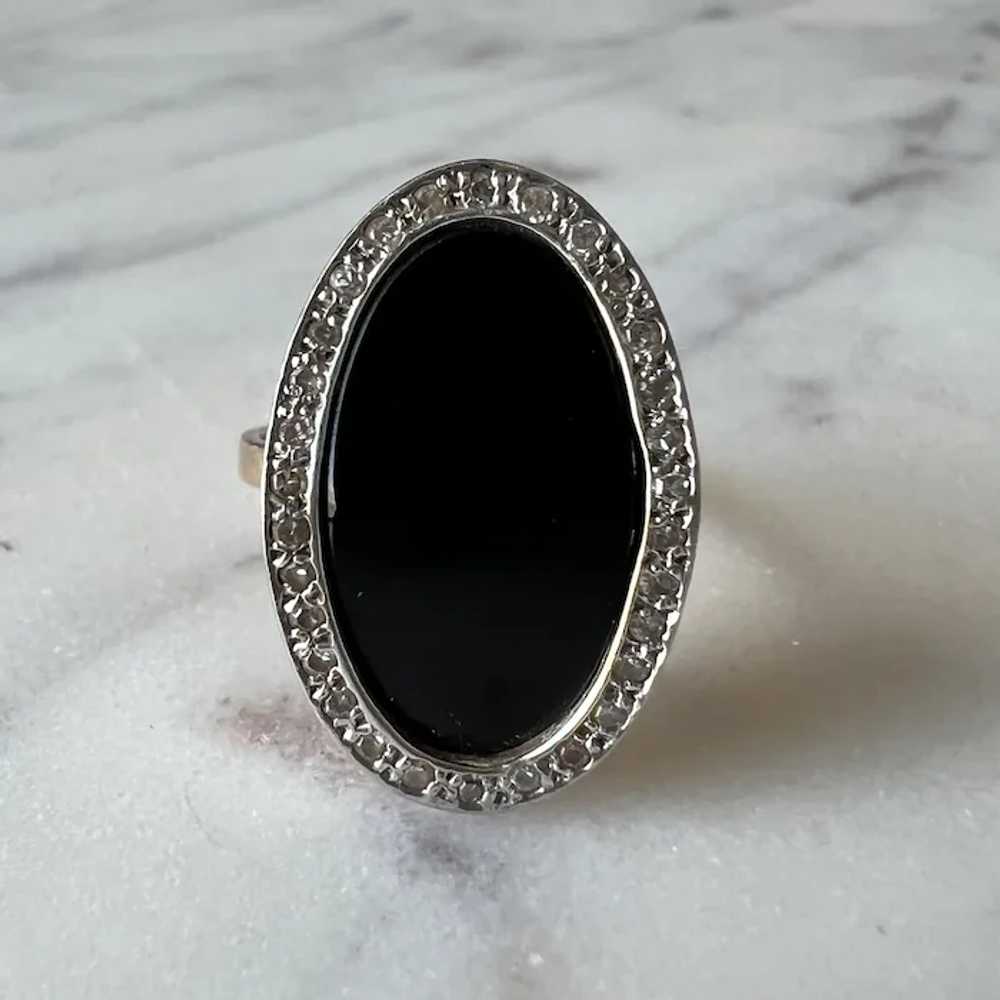 Unique 14K Yellow Gold Onyx & Diamond Halo Ring - image 2