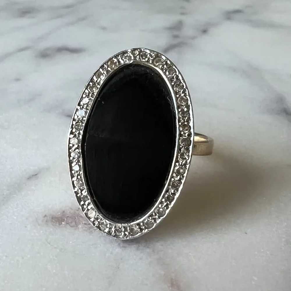 Unique 14K Yellow Gold Onyx & Diamond Halo Ring - image 3