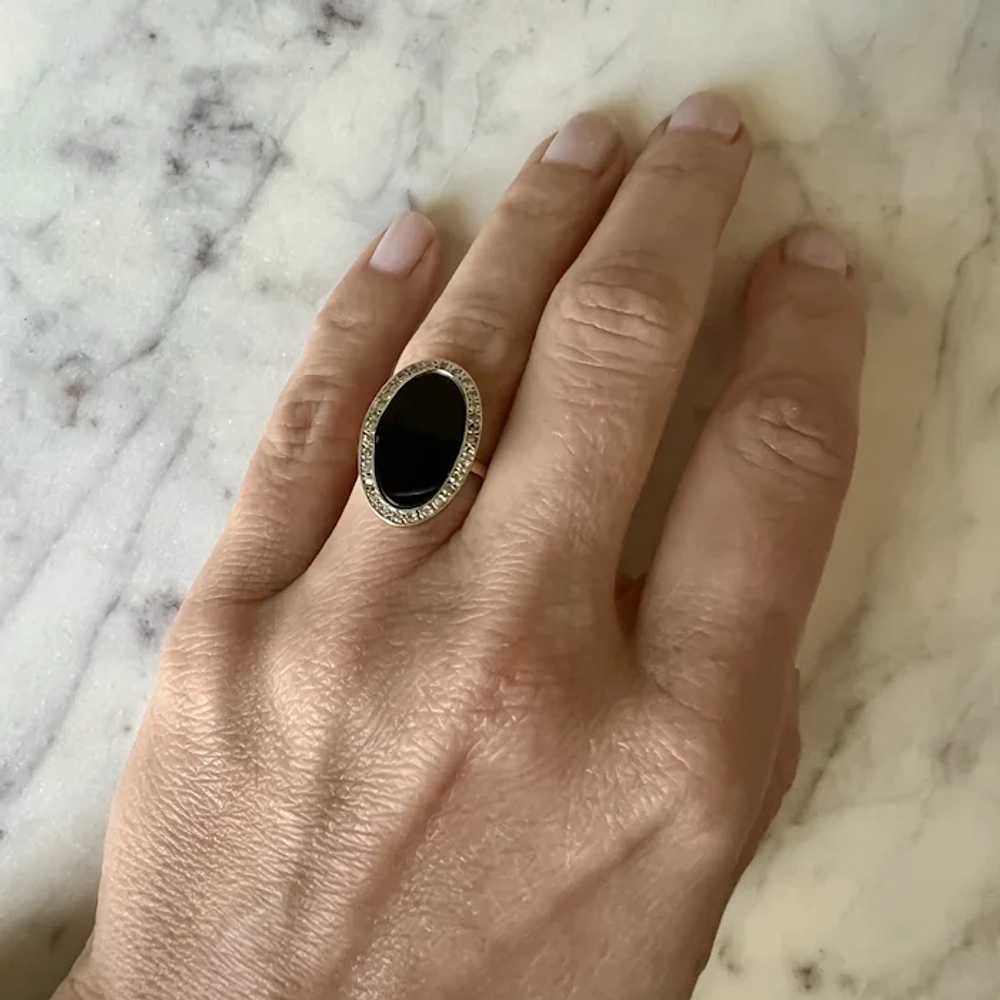 Unique 14K Yellow Gold Onyx & Diamond Halo Ring - image 7