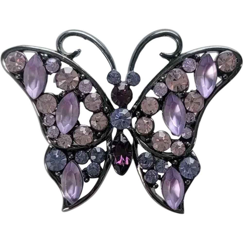 Purple Crystals Butterfly Brooch in Gunmetal - image 1