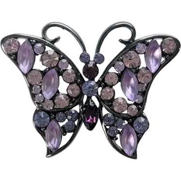 Purple Crystals Butterfly Brooch in Gunmetal - image 1