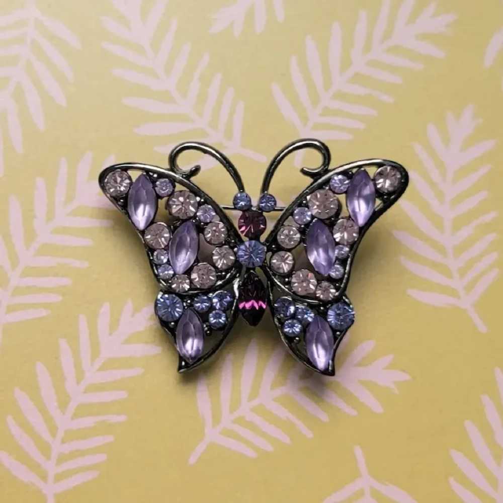 Purple Crystals Butterfly Brooch in Gunmetal - image 2