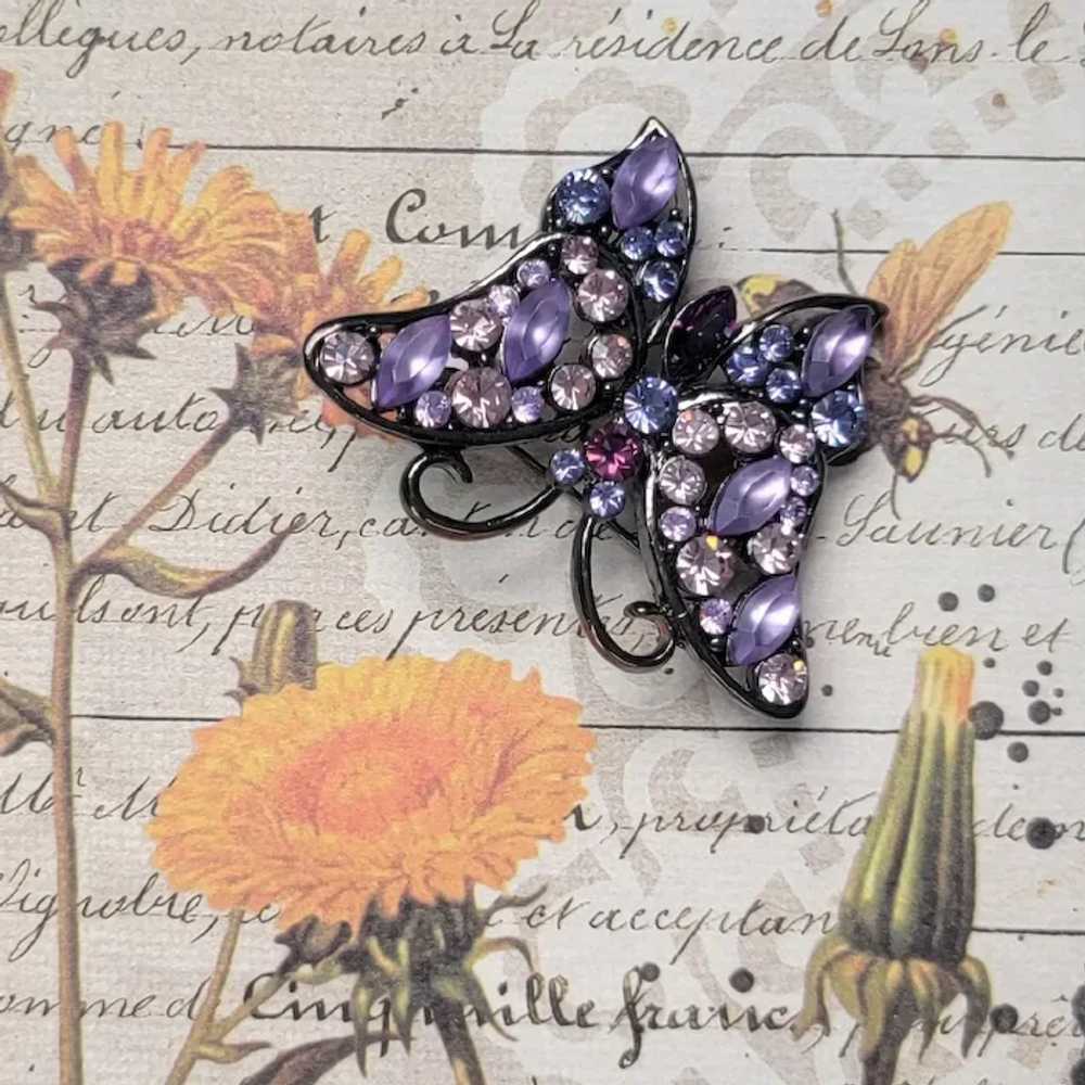 Purple Crystals Butterfly Brooch in Gunmetal - image 3