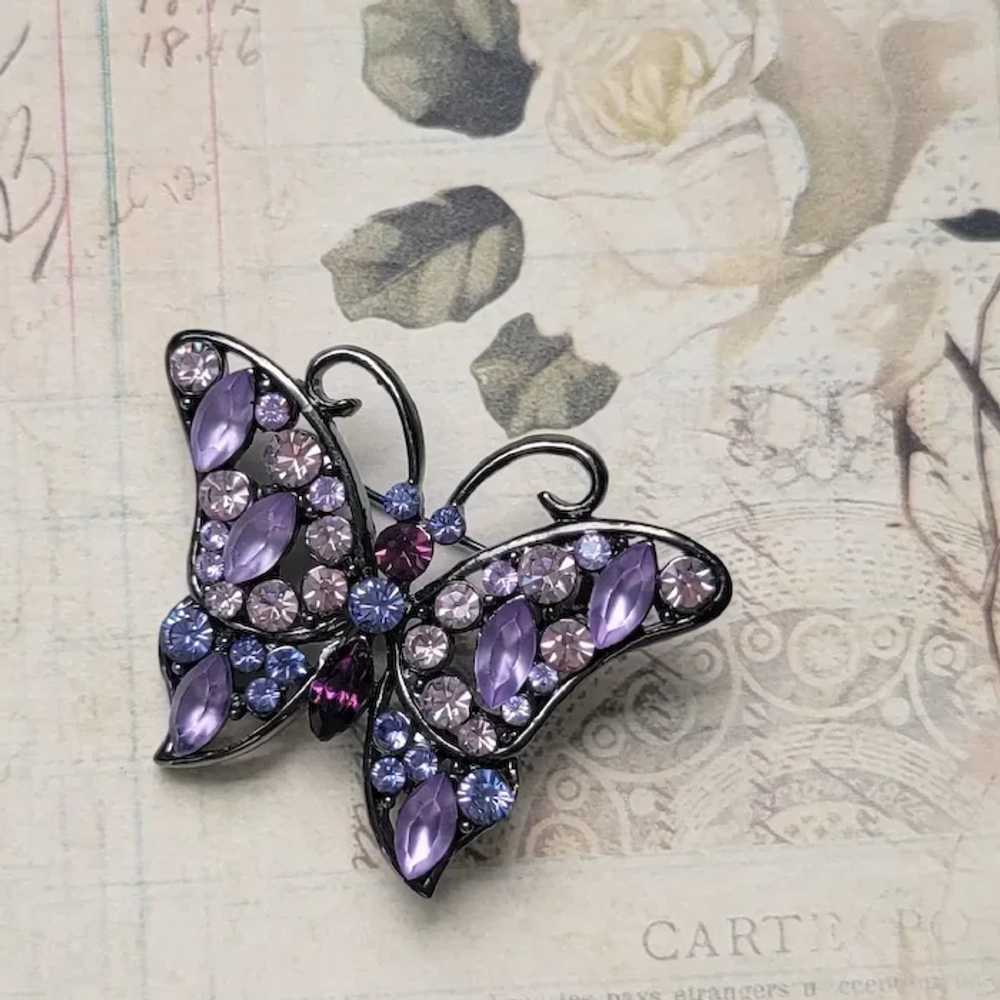 Purple Crystals Butterfly Brooch in Gunmetal - image 4