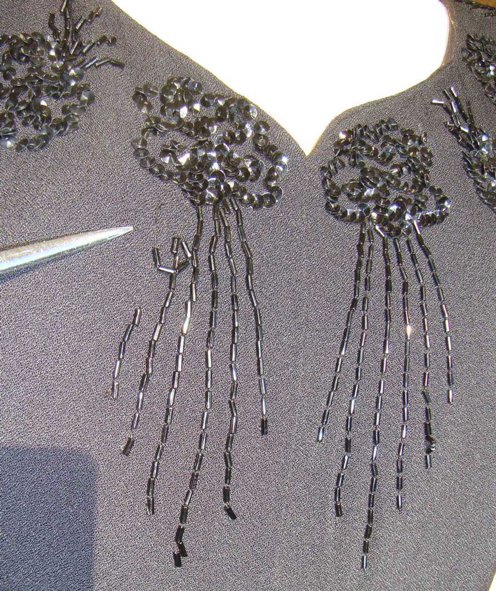 Vintage 40s Beaded Peplum Dress Black Rayon Crepe… - image 4