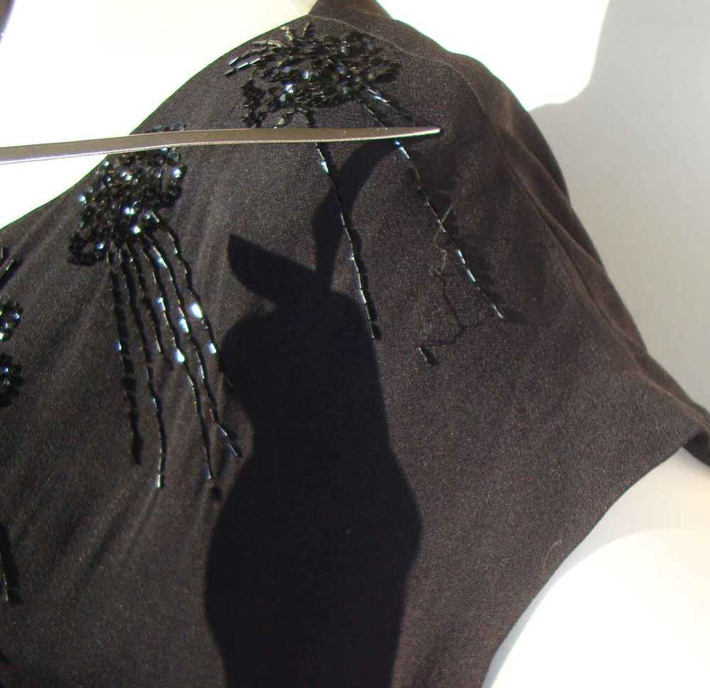 Vintage 40s Beaded Peplum Dress Black Rayon Crepe… - image 5
