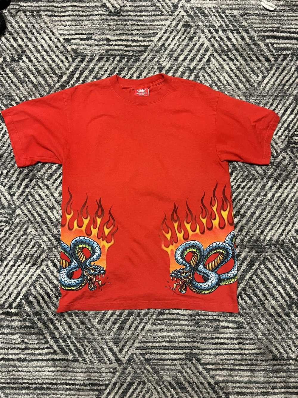Vintage 90s JNCO Jeans T-Shirt Size M/L Flames Dragons Fire Double