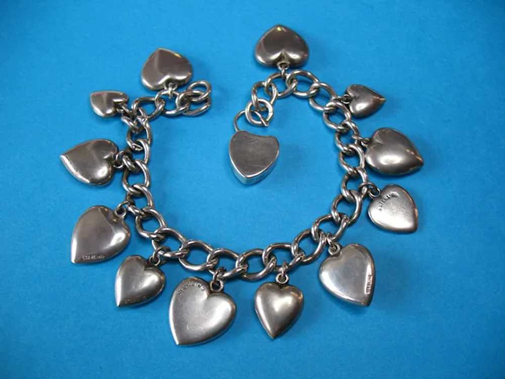 Vintage Sterling Silver Puffy Heart Bracelet with… - image 3