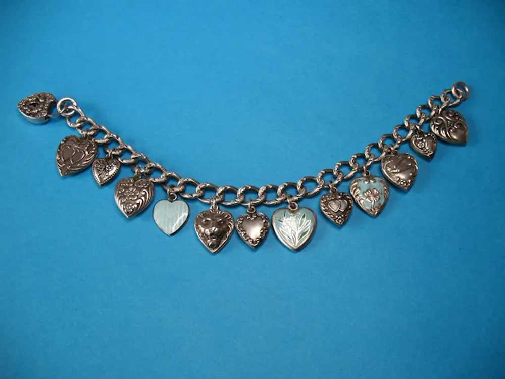 Vintage Sterling Silver Puffy Heart Bracelet with… - image 6