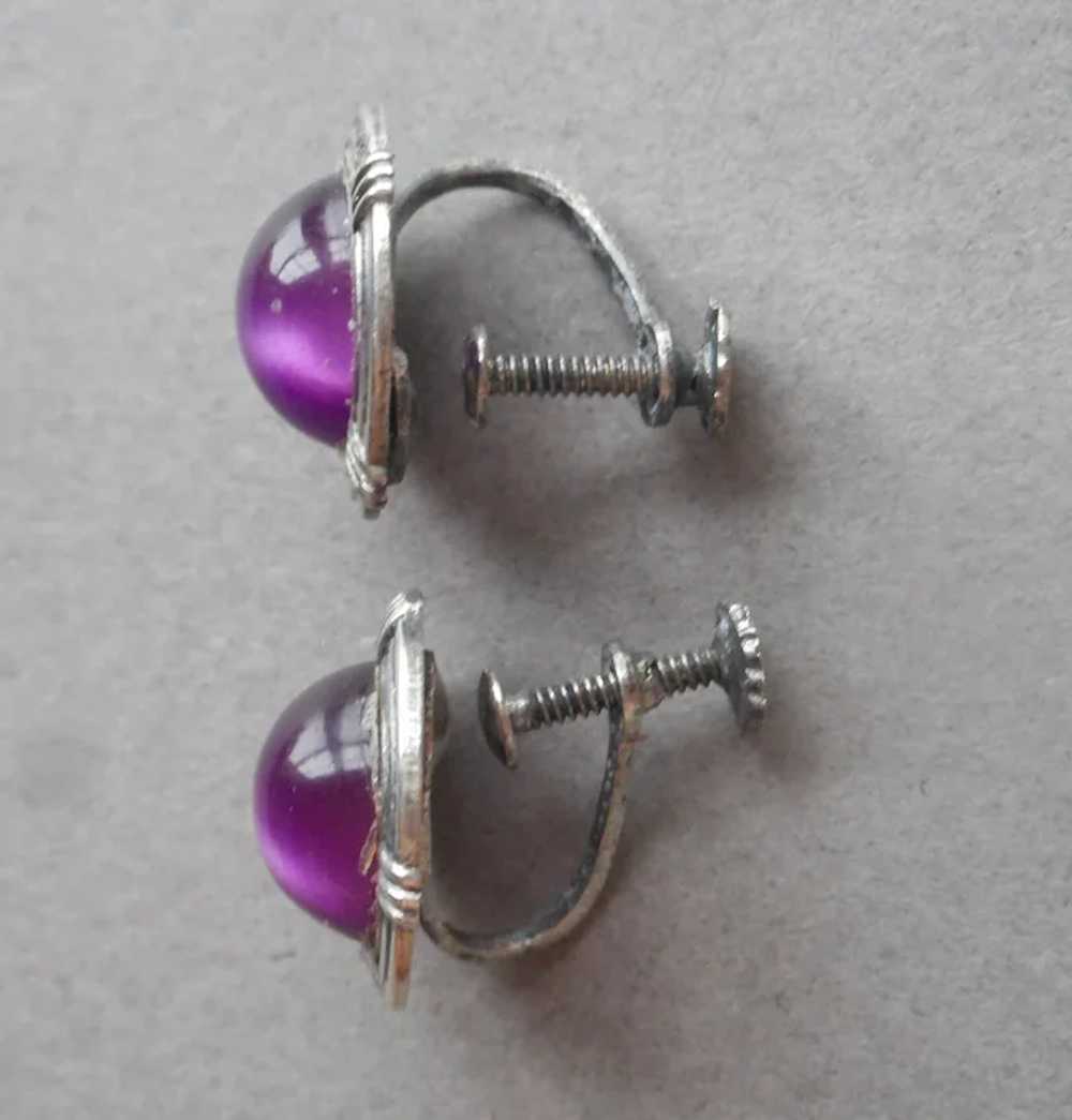 ca 1940 Sterling Silver Art Deco Purple Lucite Mo… - image 2